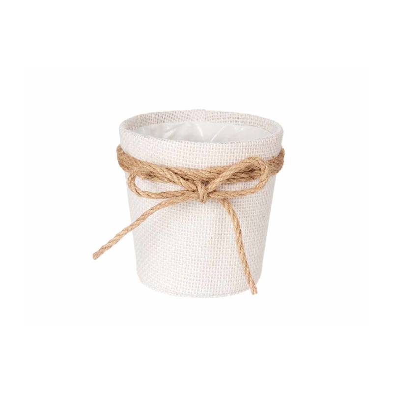 White Fabric Flower Pot With Bow 10x10cm