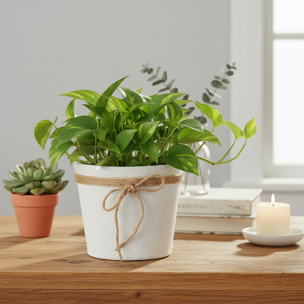 White Fabric Flower Pot With Bow