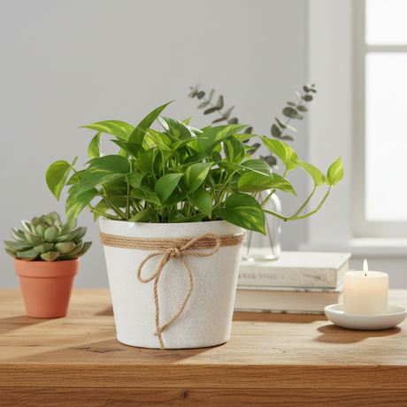 White Fabric Flower Pot With Bow