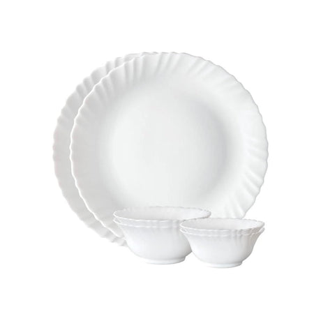 White Glass Dinnerware Set with Plates & Bowls (24pcs)