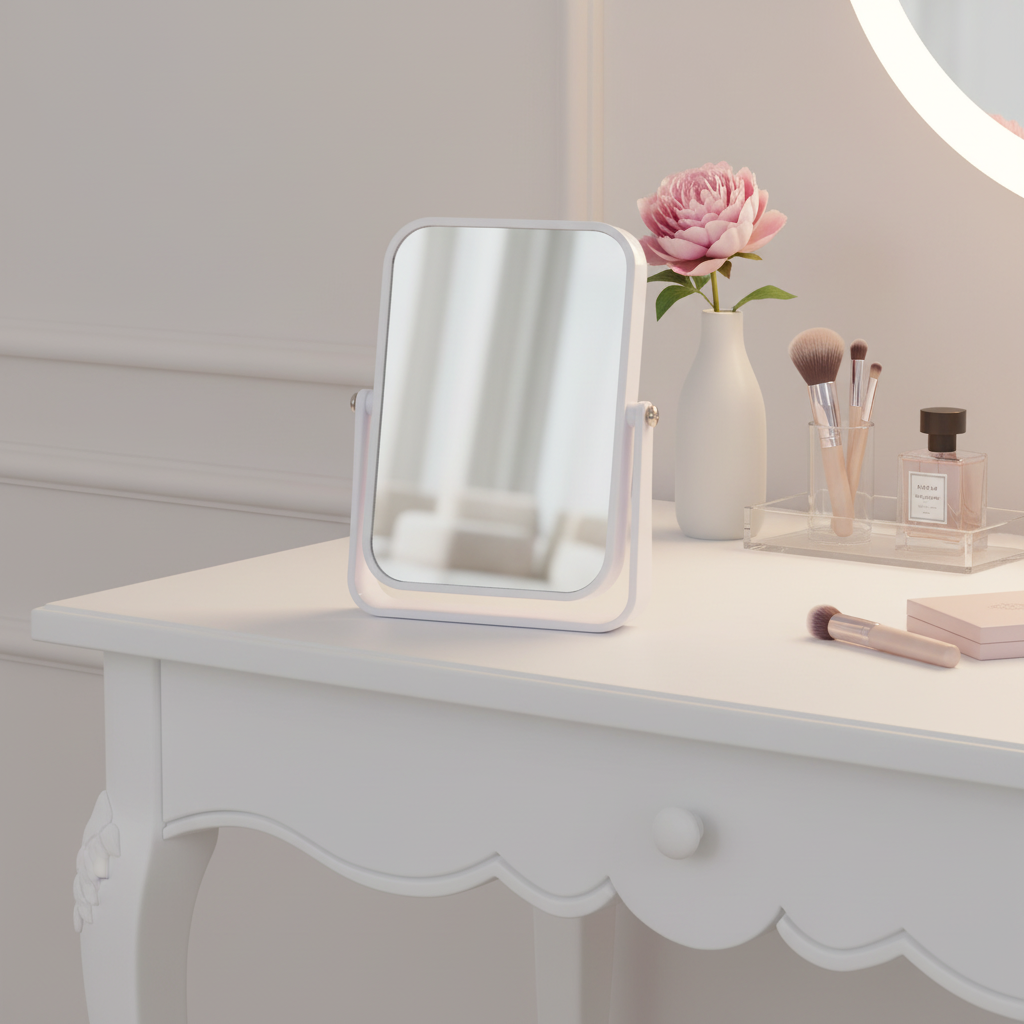 White Plastic Beauty Mirror Square