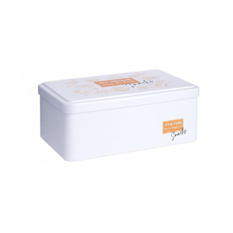 White Rectangular Tin Snacks Can