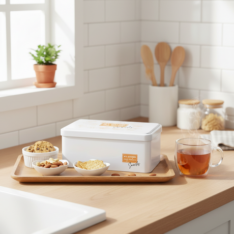 White Rectangular Tin Snacks Can