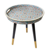Round Wooden Coffee Table Turquoise Style