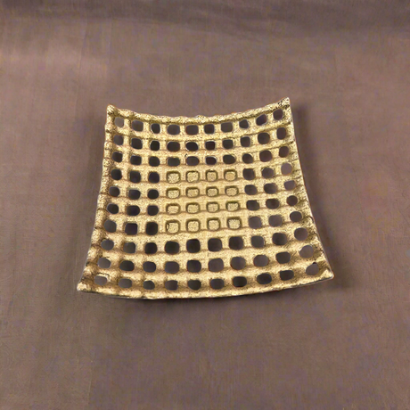 Woven Square Dry Fruit Serving Tray Antique Gold