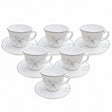 Opal Glass Cup & Saucer White Floral (Set of 6)
