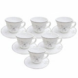 Opal Glass Cup & Saucer White Floral (Set of 6)