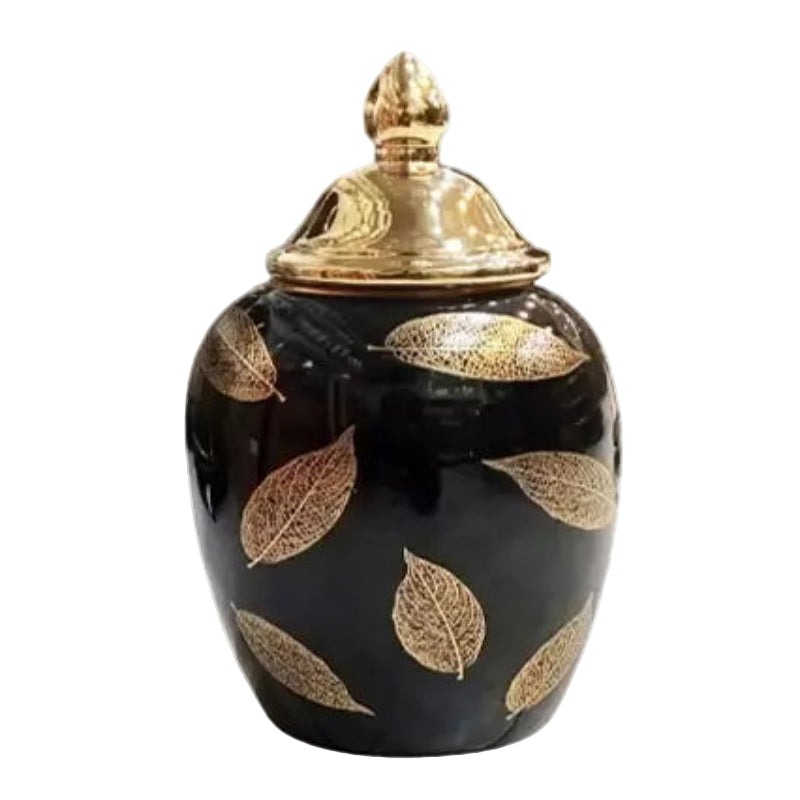 Ceramic Vase Floral Black & Gold