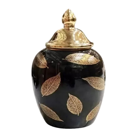Ceramic Vase Floral Black & Gold