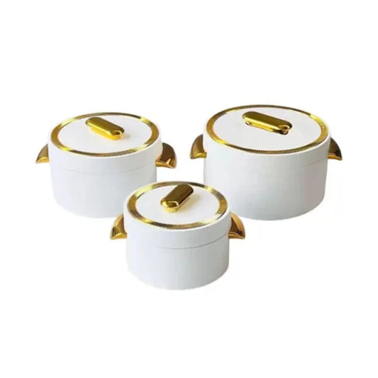 Food Warmer Hotpot Set White & Gold (Set of 3)