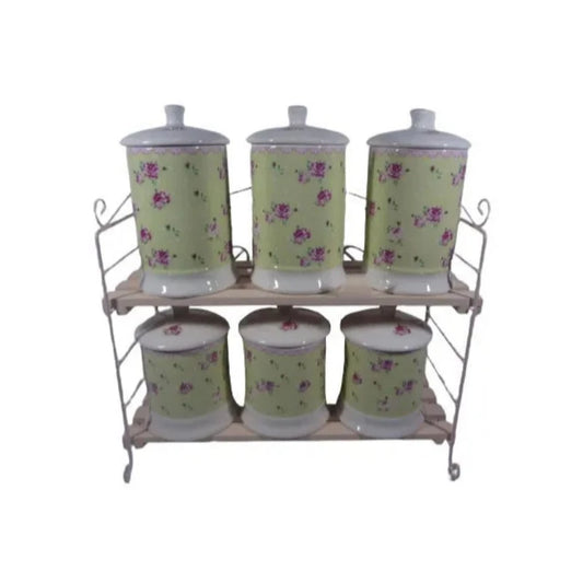 Jar With Lid Set Rose Green (6pcs Set)