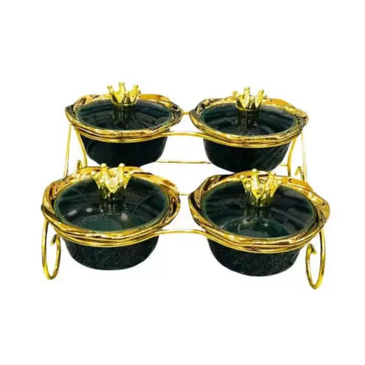 4 Condiment Sets With Gold Stand