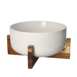 White Salad Bowl 2.7L With Wooden Stand