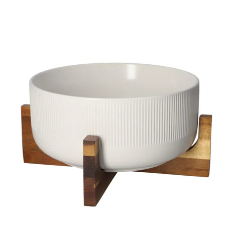 White Salad Bowl 2.7L With Wooden Stand