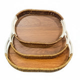 Cane Oval Serving Tray Brown (Set of 3)