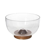 Glass Salad Bowl With Acacia Wood Base