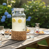 Glass Beverage Dispenser With Woven Stand 3.1L