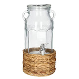 Glass Beverage Dispenser With Woven Stand 3.1L