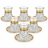 Glass Kahwa Cup & Saucer Set Gold Rim (Set of 6)