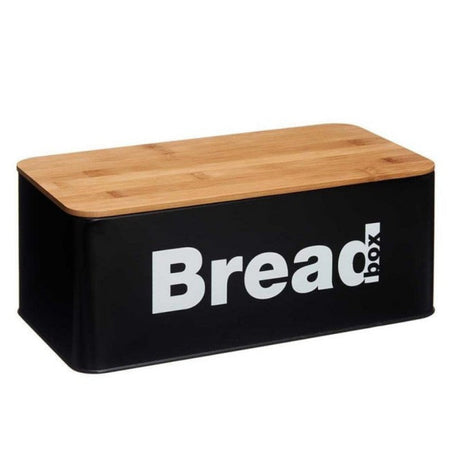 Black Metal Bread Basket with Bamboo Lid 33cm