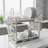 2 Tier Dish Rack Aluminum/Plastic Cream