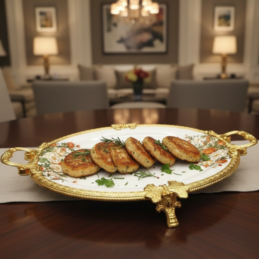 Royal Bloom Serving Platter White & Gold 19x6 cm