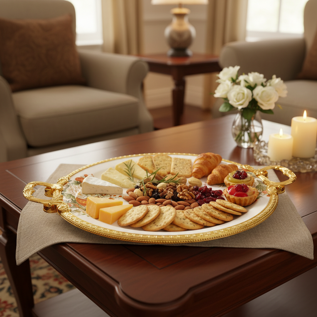 Royal Bloom Serving Platter White & Gold 35x6 cm