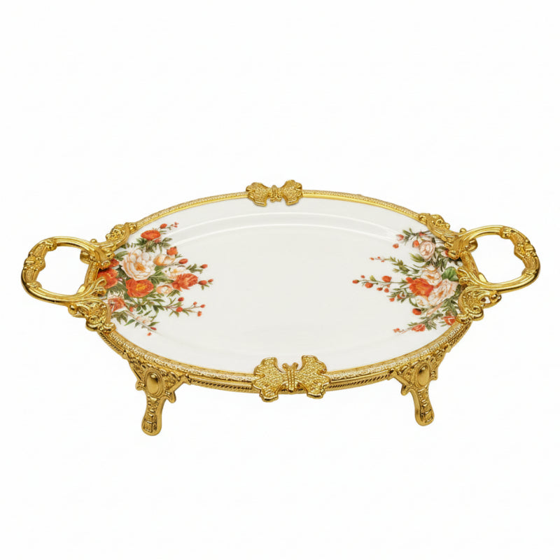 Royal Bloom Serving Platter White & Gold 42x25.5x6 cm