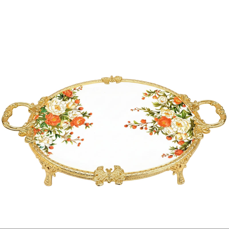 Royal Bloom Serving Platter White & Gold 46x30x6 cm