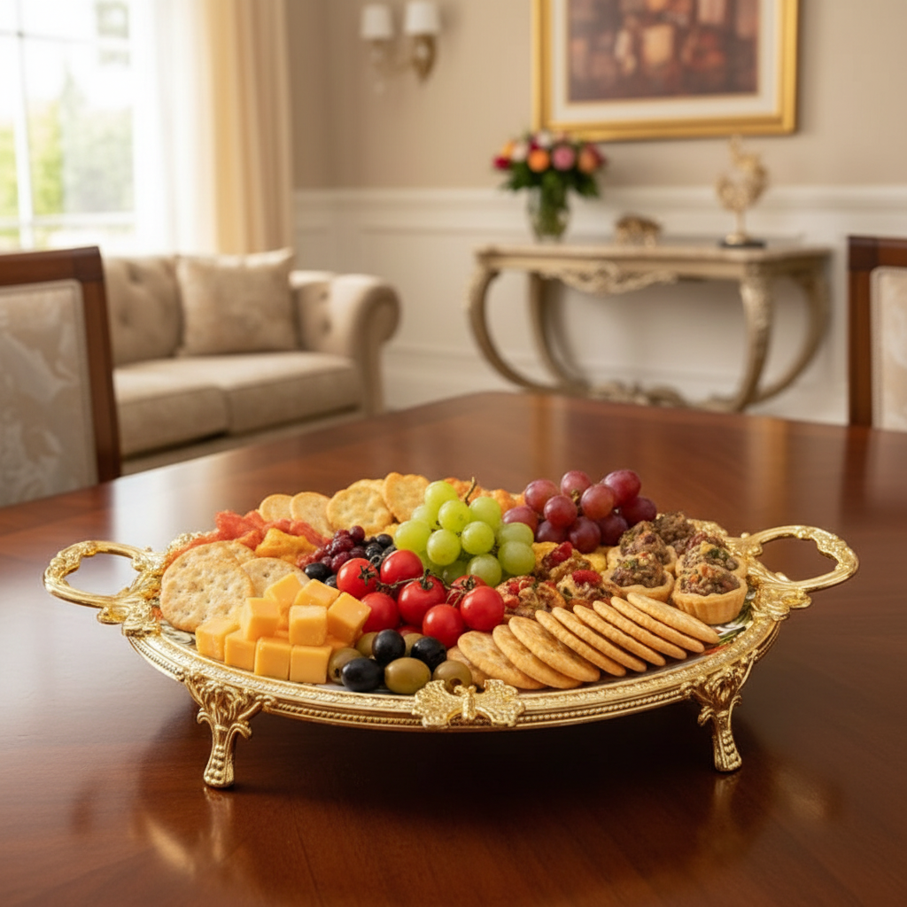 Royal Bloom Serving Platter White & Gold 46x30x6 cm