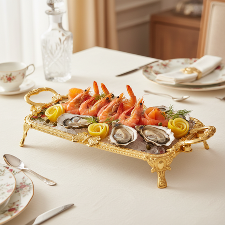 Royal Bloom Rectangular Serving Platter White & Gold 25.5x18x6 cm