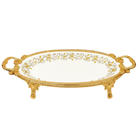 Royal Bloom Oblong Serving Platter White & Gold 42x21x6 cm