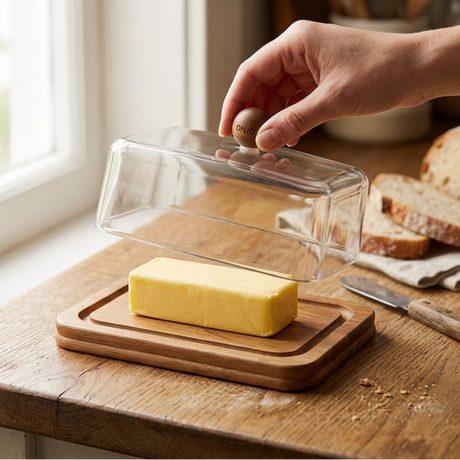 Butter Dish With Acrylic Lid & Wooden Base
