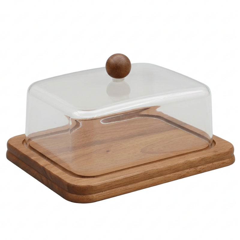 Butter Dish With Acrylic Lid & Wooden Base