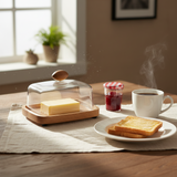 Wooden butter dish with clear acrylic cover and wooden base