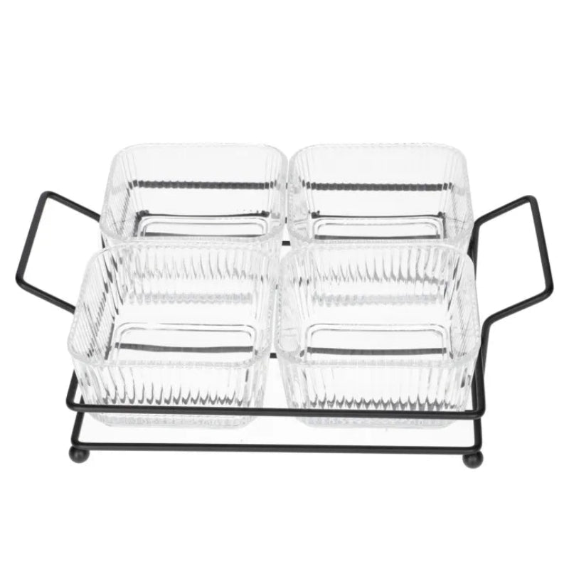 4-Division Glass Bowls With Black Stand