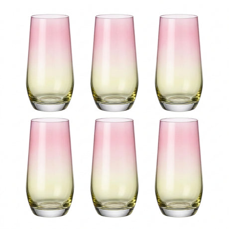 Shining Crystal Drinking Glass 550ml Pink/Yellow (Set of 6)