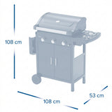 Compact 3-burner BBQ grill with side burner and enclosed cabinet, dark gray/black