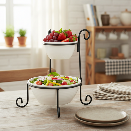 2 Tier Serving Bowl Set With Stand