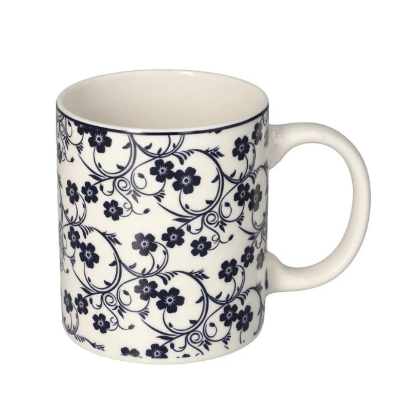 Floral Porcelain Coffee Mug White/Navy 350ml