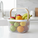 Mesh Stainless Steel Square Storage Basket With Handle White