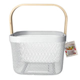 Mesh Stainless Steel Square Storage Basket With Handle White