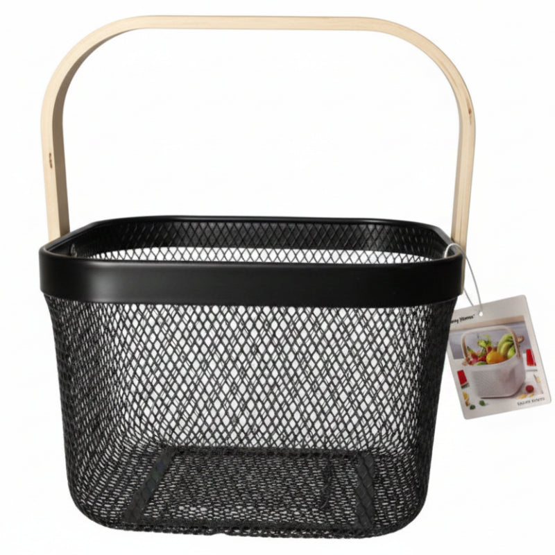 Mesh Stainless Steel Square Storage Basket With Handle Black