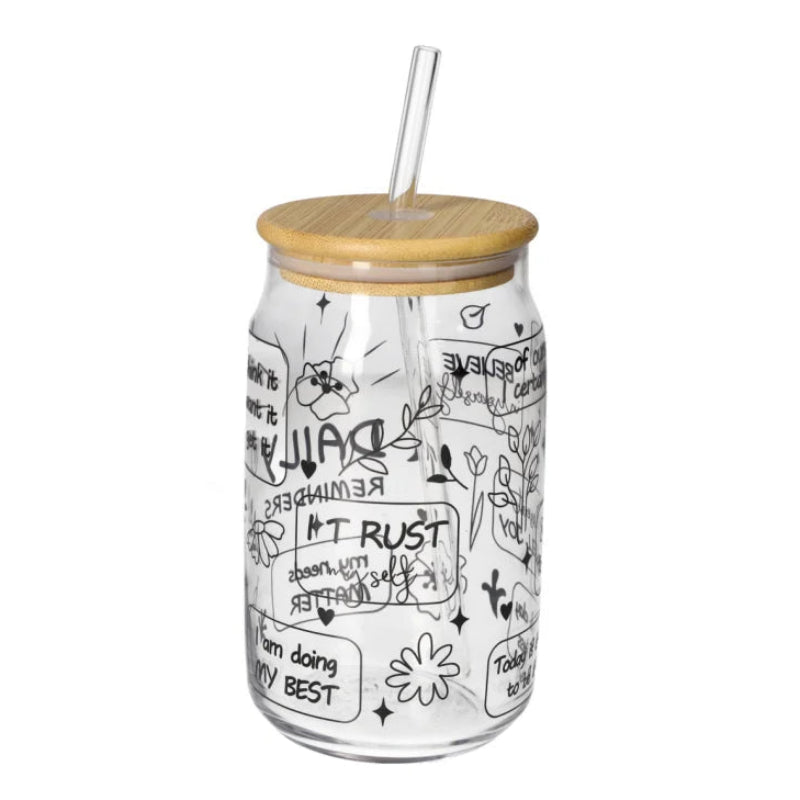 Iced Coffee Glass Mug With Straw 480ml