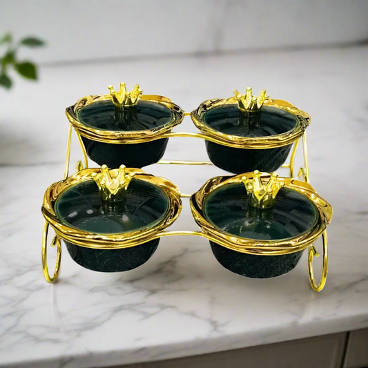4 Condiment Sets With Gold Stand