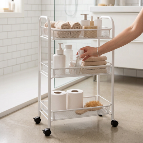 3 Tier Metal Storage Trolley With Wheels White