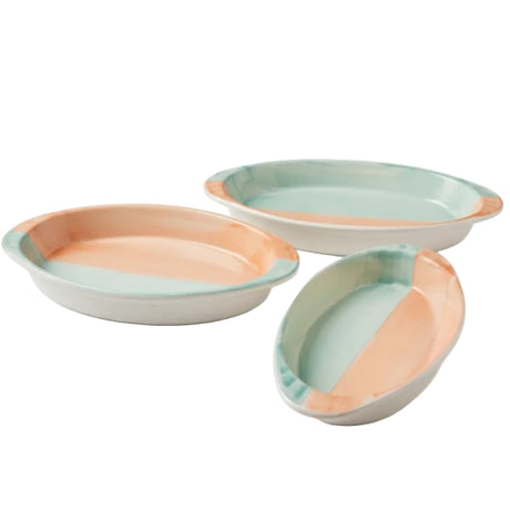 Porcelain Oval Baking Dish Mint Green & Peach (Set of 3)