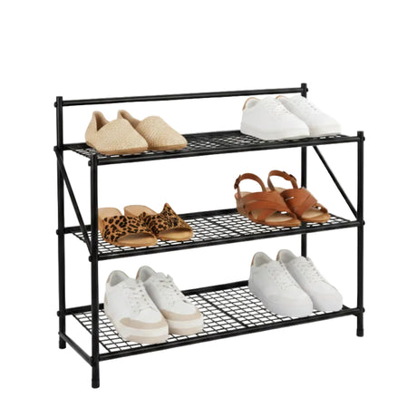 3 Tier Foldable Shoe Rack Matte Black