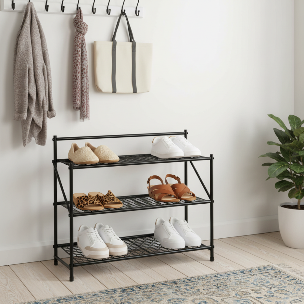 3 Tier Foldable Shoe Rack Matte Black