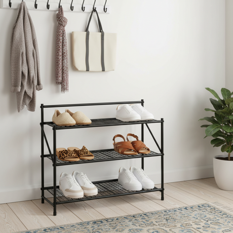 3 Tier Foldable Shoe Rack Matte Black